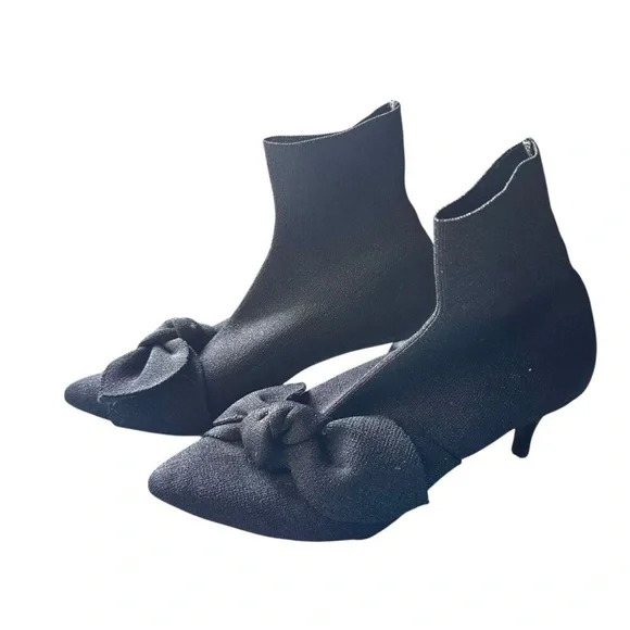 Loeffler Randall Kassidy Black/Shimmer Knit Bow Ankle Sock Booties New - Picture 3 of 13